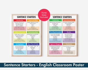 Sentence Starters Charts – Improve Sentence Structure, Learn how to write an essay, Digital Download