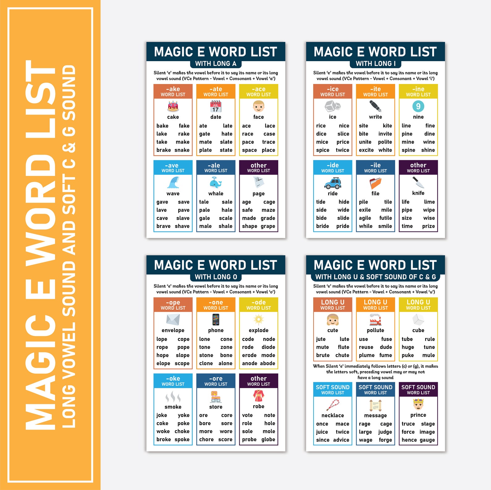 Magic E Phonic Rules With Word List | Silent E | Sneaky E | Soft Sound ...