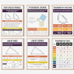 Set of 06 Trigonometry Maths Posters - Right Triangle and Pythagorean ...