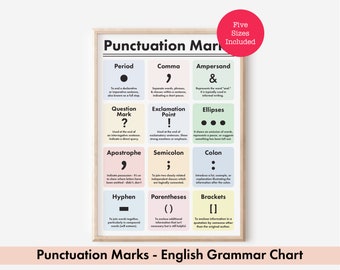Punctuation Marks Poster - Improve English Writing Skills, Homeschool Curriculum, Digital Download