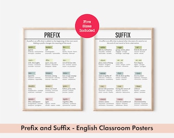 Prefixes and Suffixes Posters, Boho Wall Art for Homeschool and English Classroom