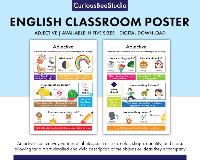 Adjective Anchor Charts for English Grammar: Learn Types of Adjectives ...