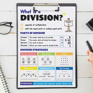 Carteles de División – 3 Nos., División, Estrategias, Tabla de División, Cartel del Aula de Matemáticas, Decoración de la Pared del Aula, Descarga Digital imagen 7