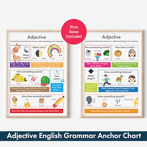 Adjective Anchor Charts for English Grammar: Learn Types of Adjectives and How to Use Adjective in English Writing