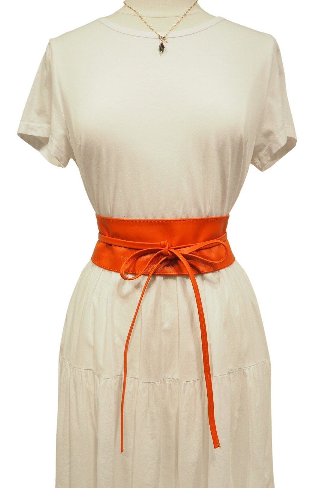 Orange Obi Leather Belt, Wrap Leather Belt, Genuine Leather Italian