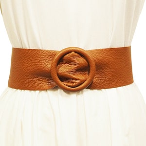 Wide Genuine Italian Leather Belt with Round Cross Buckle Amazon.com: FASHIONGEN - Women main image 4