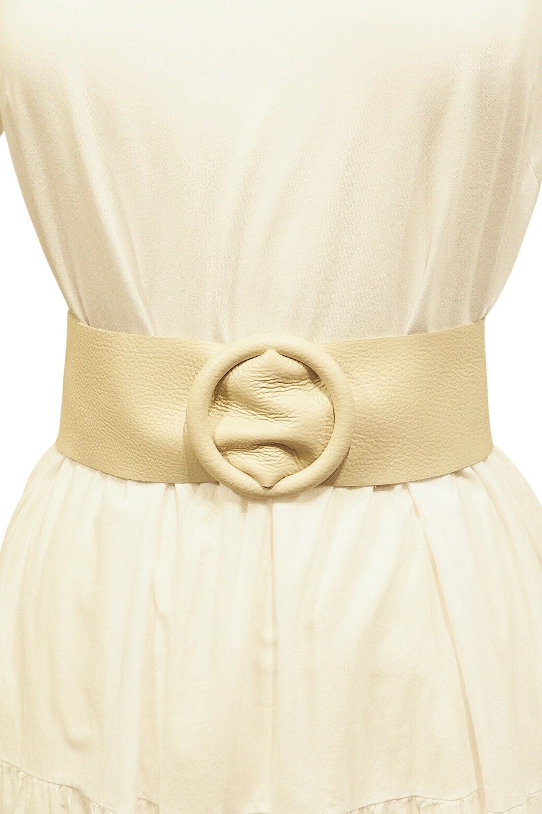 Wide Genuine Italian Leather Belt with Round Cross Buckle Amazon.com: FASHIONGEN - Women main image 3