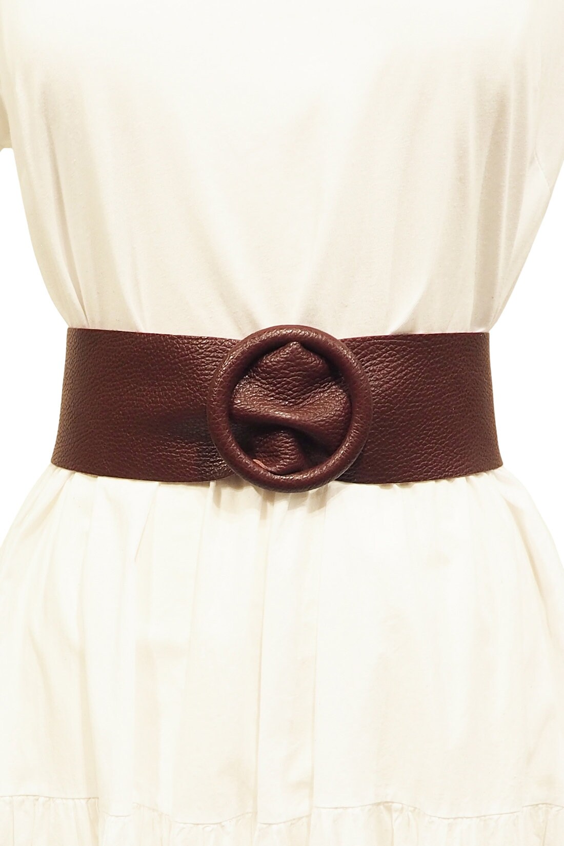 Italian Chocolate Brown Leather Waist Belt Contrast Stitch Statement Buckle Boho BOSS - Italian-leather belt with contrast stitching - Dark Brown main image 2