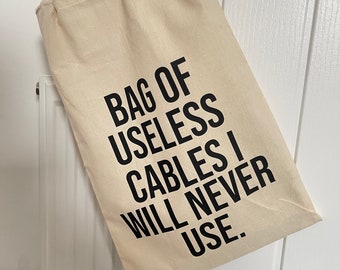 Bag of useless cables drawstring bag, Men's storage, Dad gift, Travel bag, Cable storage, Gift for him, Gift for Dad, Father's day gift,