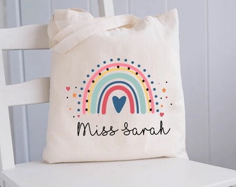 Personalised Teacher Bag, Teacher Gifts, Thank You Gifts, Rainbow Tote Bag, School Leaving Gift, Graduation Teaching Assistant Nursery Gift