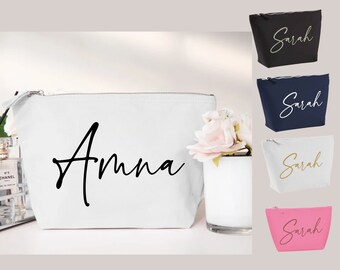 Personalised Make Up Bag Cosmetic Wash ANY NAME Birthday Gift For Bridesmaid Wedding Rose Gold Pink Rose Gold Bag