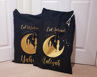 Gepersonaliseerde Eid-cadeautassen, gepersonaliseerde Eid-cadeautas voor kinderen, Eid-cadeauontwerp, gepersonaliseerde Eid-cadeaus voor kinderen, cadeauzakjes met koord