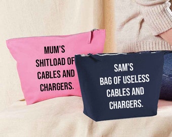 Personalised Charger Pouch, cables, Cable storage, Gift for him, Gift for Dad, Father's day gift, Men's storage, Dad gift, Men Christmas