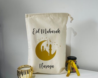 Gepersonaliseerde kinderen Eid cadeauzakje, gepersonaliseerde Eid cadeauzakje, Eid cadeauzakje voor kinderen, cadeau voor Eid, tas met trekkoord, gepersonaliseerde zak