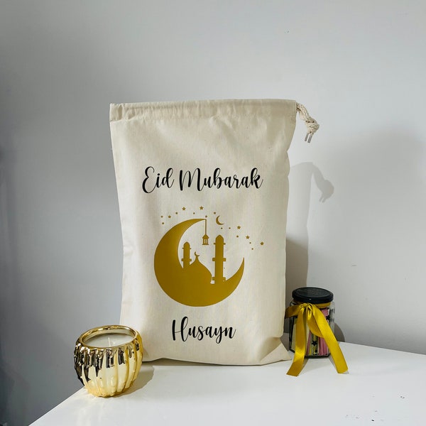 Personalised kids Eid gift bag, Personalised Eid gift bag, Eid gift bag for children, gift for Eid, drawstring bag, personalised sack