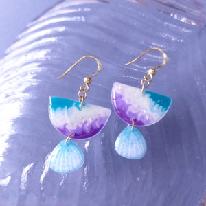 Landscape resin dangle earrings,ocean resin earrings,beach earring,day and night earrings,star fish and shell earrings,art resin earrings