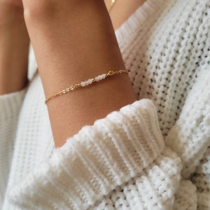 Filigree moonstone bracelet | Natural stone jewelry | Delicate 14K Gold Plated Birthstone Bracelet | Healing stone bracelet gold | Real semi-precious stone