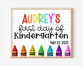 Letrero de primer día de clases, imprimible para primer día de jardín de infantes, letrero editable para regreso a clases, póster personalizado de primer día de clases.