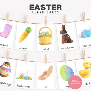 Easter Flashcards for Preschool Printable PDF, Spring Vocabulary Cards for Toddlers PreK Kindergarten, Instant Download, Montessori
