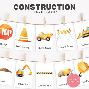 Construction Flashcards for Preschool, Printable PDF, Watercolor ...
