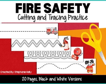 Fire Safety Cutting and Tracing Pages for Preschool, Fire Safety Printable, Scissor Practice, Tracing Practice, Cutting Practice, Fine Motor