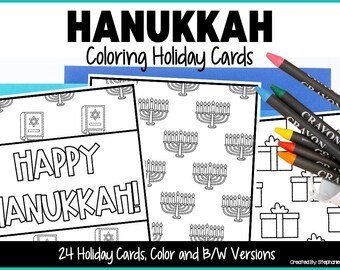 Hanukkah Coloring Cards, Kids Hanukkah Coloring Pages, Hanukkah Coloring Printable, Holiday Coloring Cards, DIY Holiday Cards