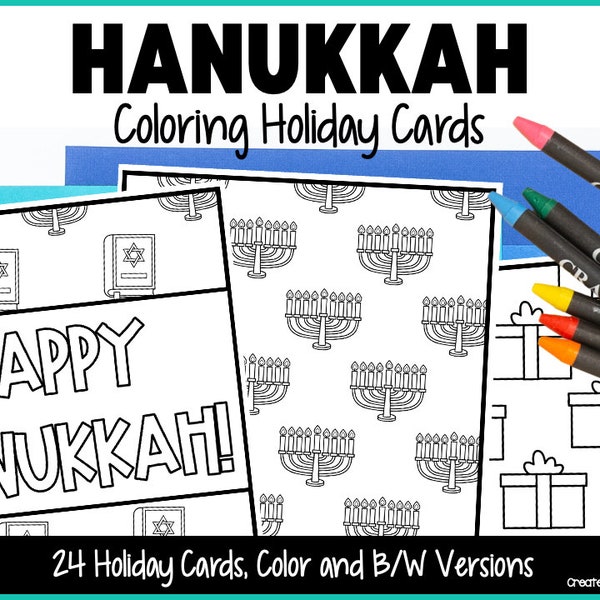 Hanukkah Coloring Cards, Kids Hanukkah Coloring Pages, Hanukkah Coloring Printable, Holiday Coloring Cards, DIY Holiday Cards