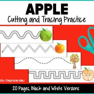 Apple Cutting and Tracing Pages for Preschool, Apple Cutting Practice, Scissor Practice, Fine Motor Activity, Preschool Activity