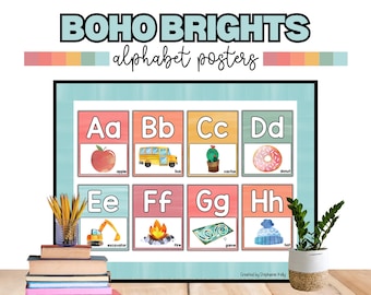 Printable Boho Watercolor ABC Posters Classroom Decor, Boho Alphabet, Watercolor Alphabet, Boho Classroom Decor, ABC Posters