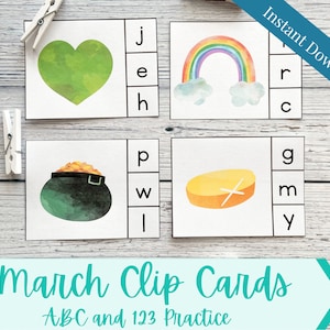 St. Patrick&#39;s Day Clip Cards for Preschool | Montessori | Letters and Counting | Preschool Fine Motor Activity