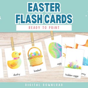 Easter Flashcards for Preschool, Printable Easter Flash cards, Flashcards for Preschoolers, Easter, Montessori, Classroom Decor