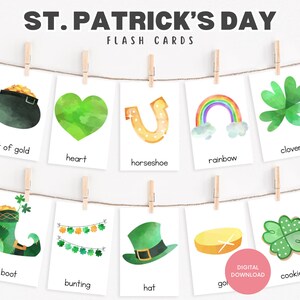 St. Patrick's Day Preschool Flashcards, Printable PDF, Toddler Learning Cards, Montessori Classroom Decor, Vocabulary, Instant Download