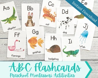 ABC Animal Flashcards for Preschool | Printable Flashcards for Toddlers and Preschoolers | Classroom Decor | Montessori