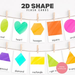 2D Shape Flashcards Printable PDF, Preschool Shape Recognition Cards, Toddler PreK Kindergarten Geometry, Sensory Bin Activity