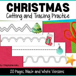 Christmas Cutting and Tracing Practice for Preschool, Fine Motor Center, Christmas Activity, Preschool Fine Motor Activity