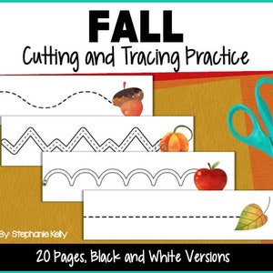 Fall Cutting and Tracing Pages for Preschool, Printable, Scissor Practice, Fine Motor Activity, Cutting Practice, Fall Activity