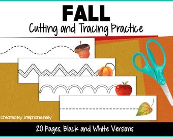 Fall Cutting and Tracing Pages for Preschool, Printable, Scissor Practice, Fine Motor Activity, Cutting Practice, Fall Activity