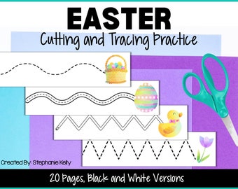 Easter Cutting and Tracing Pages for Preschool, Easter Printable, Homeschool Activity, Montessori Inspired Easter, Fine Motor Activity