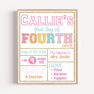 Editable Fourth Grade First Day of School Sign, Printable Back to School Sign for 4th Grade, First Day of School Canva Template