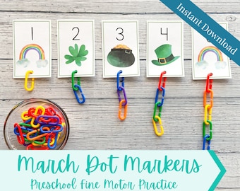 St. Patrick's Day Preschool One to One Counting Activity, St. Patrick's Day Counting With Links, Montessori Inspired