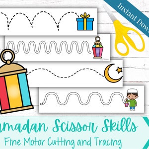 Ramadan Cutting and Tracing Pages for Preschool, Ramadan Printable, Homeschool Activity, Ramadan Fine Motor Activity, Ramazan, Ramzan