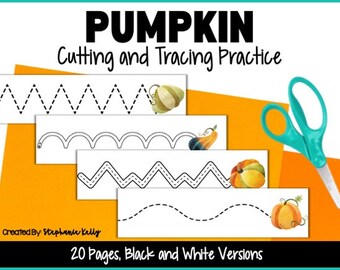 Pumpkin Cutting and Tracing Pages for Preschool, Printable, Scissor Practice, Preschool cutting practice, Fine Motor Activity, Fall, Pumpkin