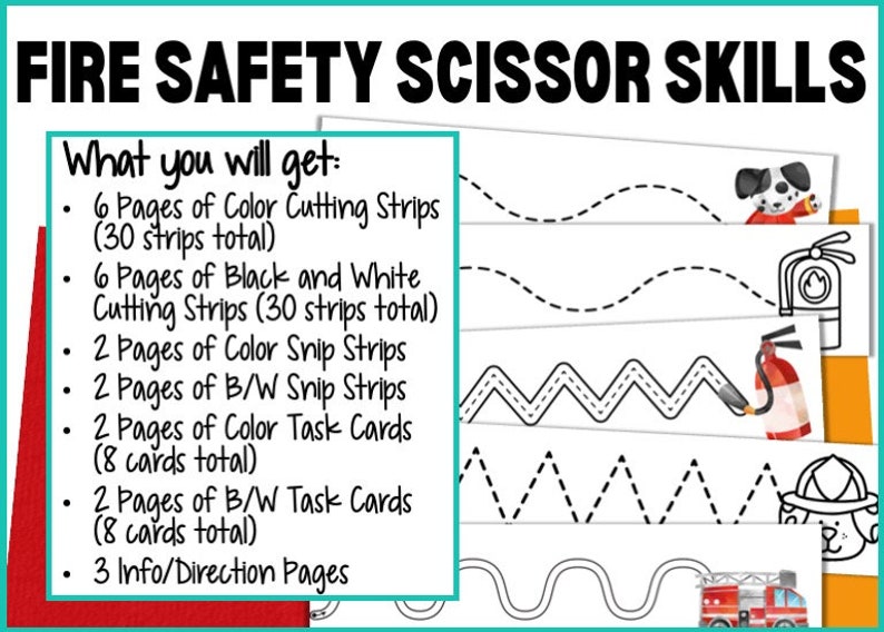 Fire Safety Cutting and Tracing Pages for Preschool, Fire Safety