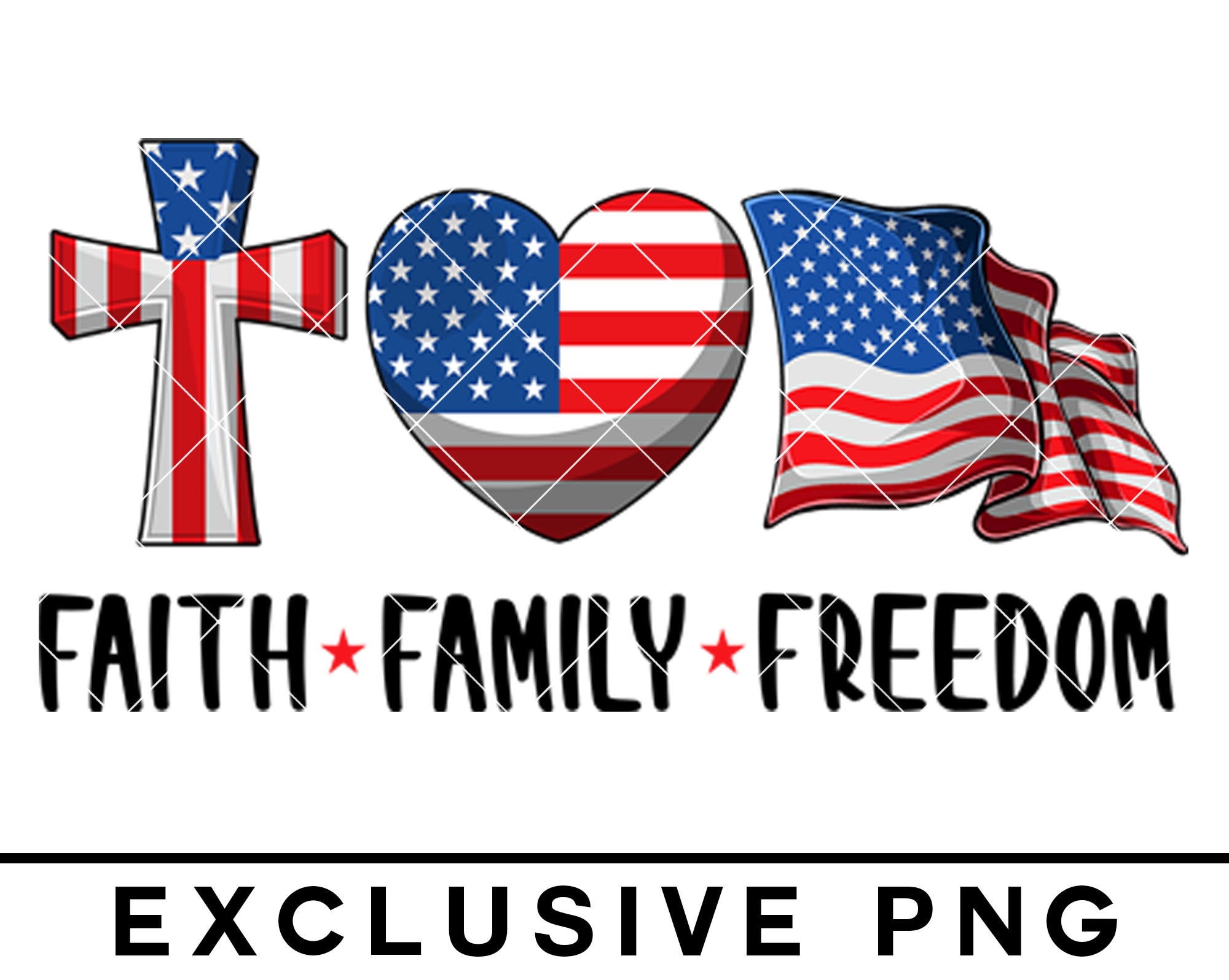 Faith Family Freedom PNG 4th Of July Jesus Cross Heart Us Flag | Etsy