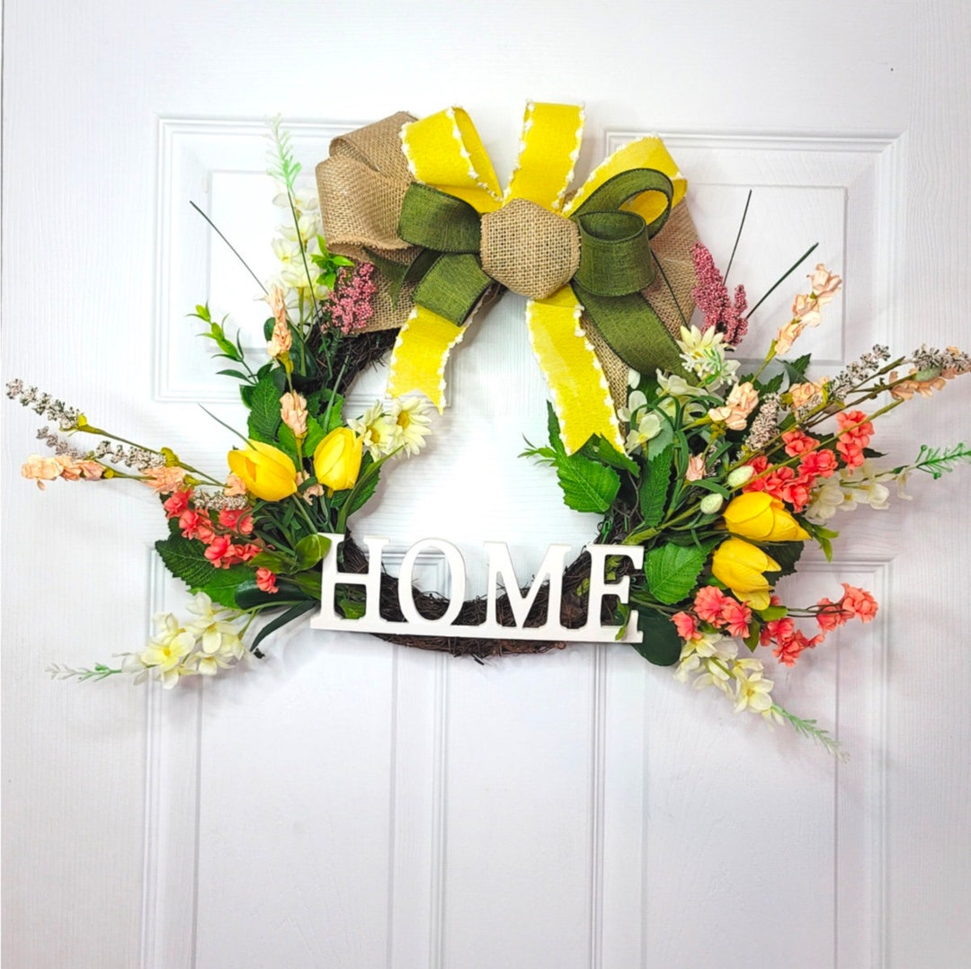 Spring Wild Flower Wreath Word Wreath Front Door Wreath Etsy