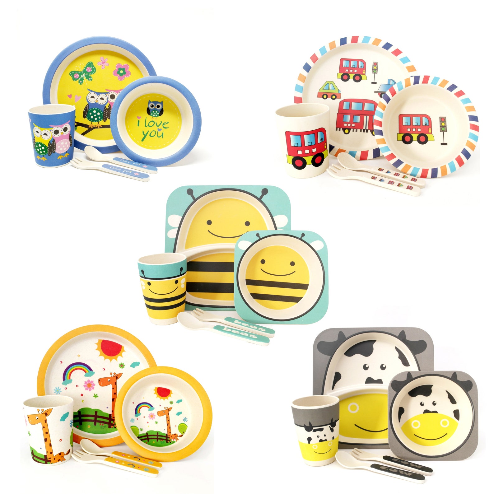 Kids Bamboo Dinner Set Bee 5 Piece Bamboo Fibre Childrens Etsy