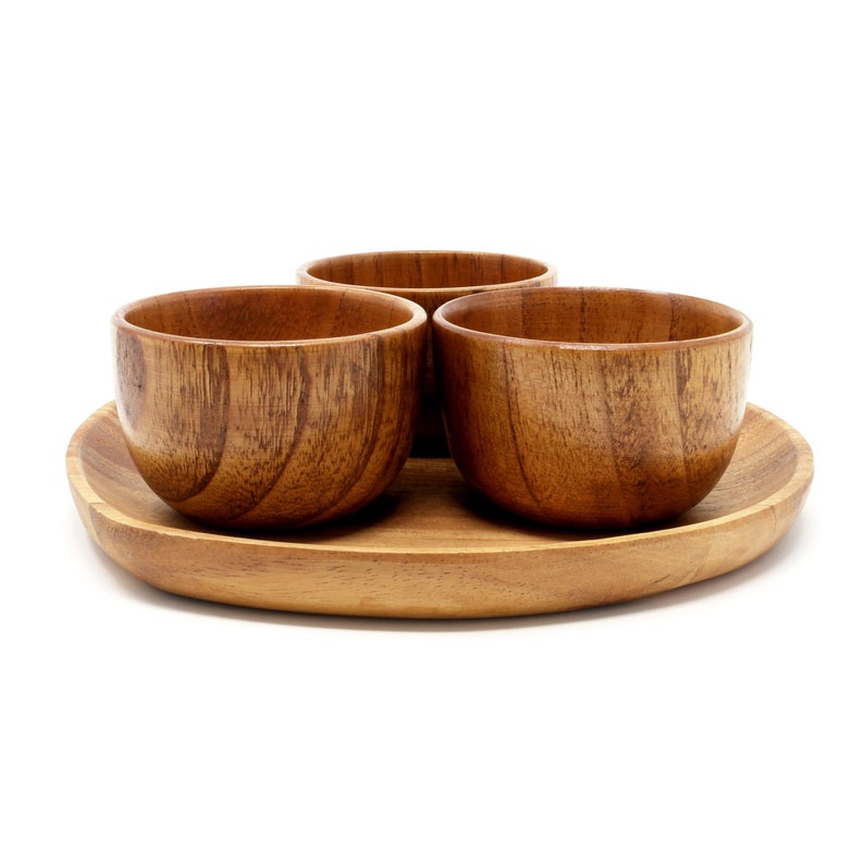 Wooden Dip Sauce Bowls With 20x20cm Tray Small Dipping Bowls Etsy