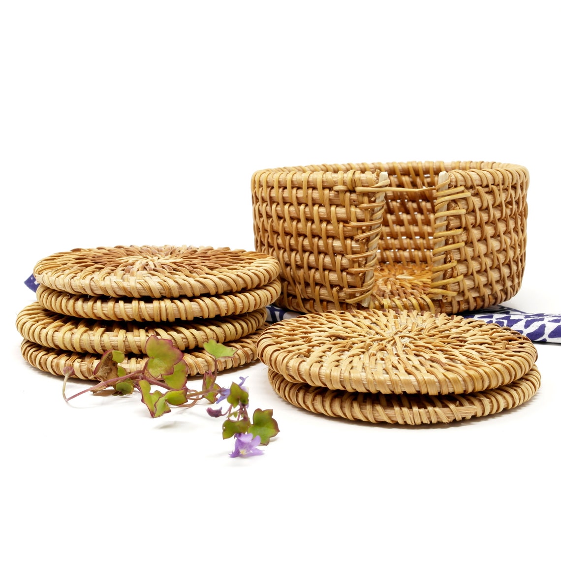 Rattan Coaster Set Handmade Coaster Vintage Coaster Set Etsy