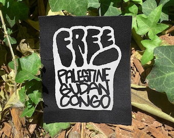 Patches voor jassen "GRATIS Palestina, Soedan Congo" korst punk politiek linkse gezeefdrukte HTV vegan canvas patch