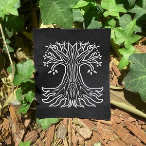 TREE of LIFE denim jacket patch crust punk political leftist nature green vegan screen printed HTV vegan canvas patch